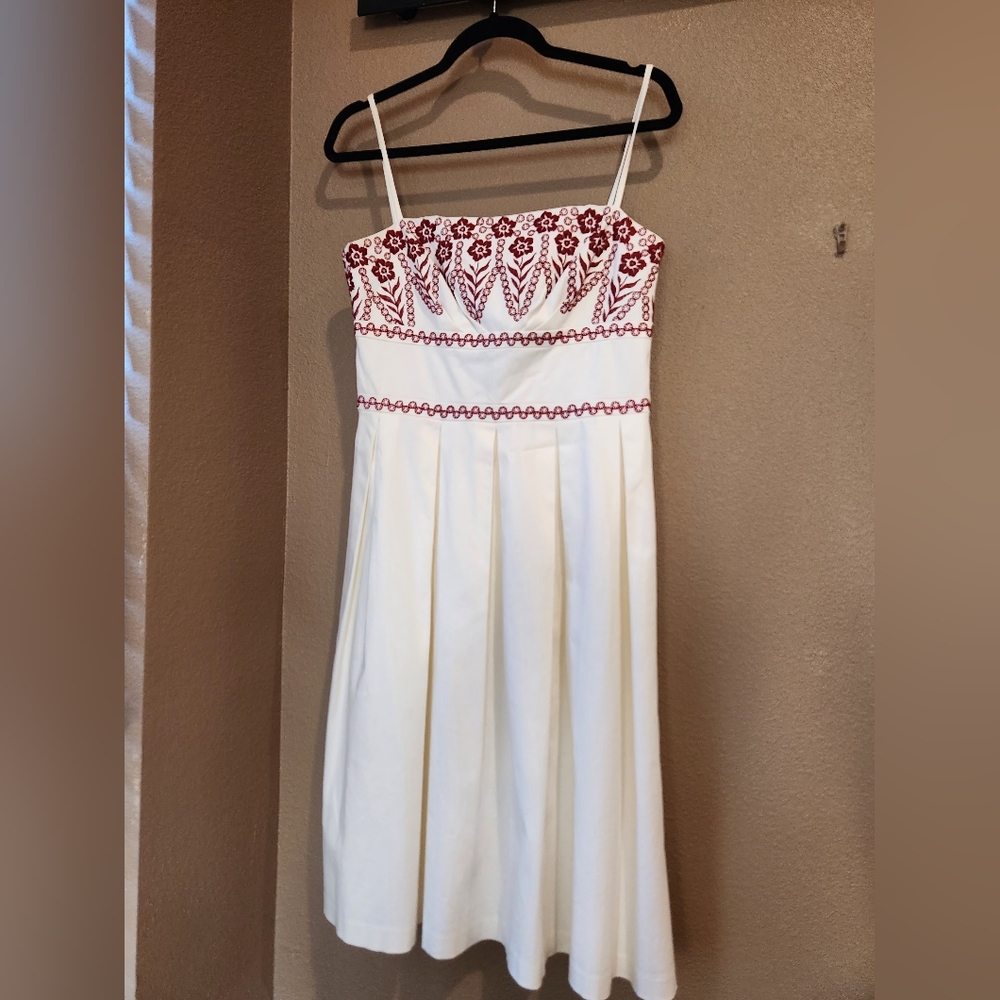Ann Taylor cream/red embroidered dress